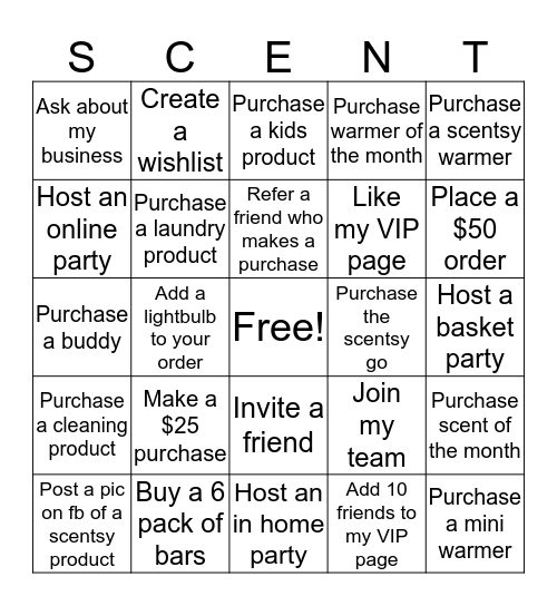 Scentsy Bingo!  Bingo Card