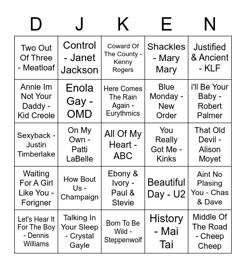 THE BIRD FLANAGAN ROCK 'N' ROLL BINGO Card