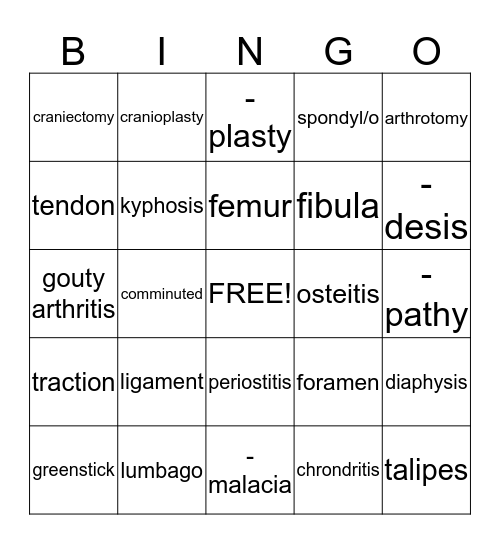 Skeletal System Bingo Card