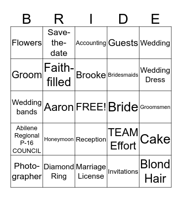 BRIDAL Bingo Card