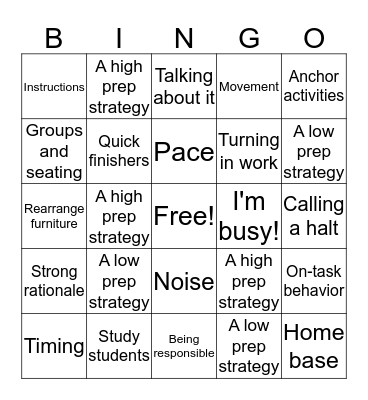 Differentiation Strategies Bingo Card