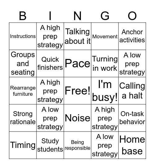 Differentiation Strategies Bingo Card