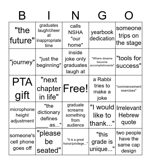 NSHA Class of 2019 Bingo Card
