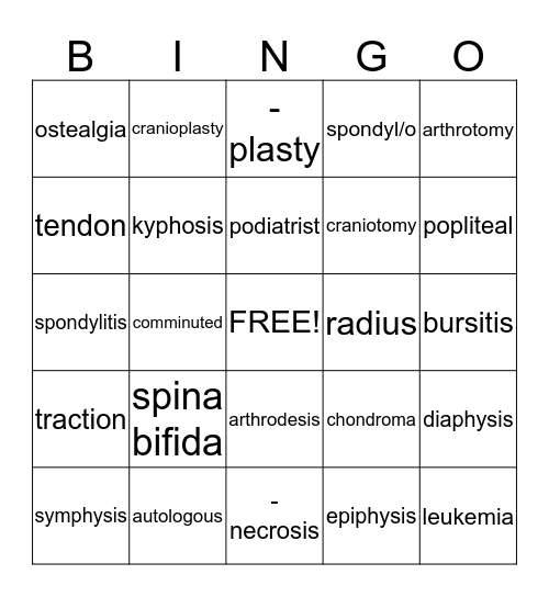 Skeletal System #4 Bingo Card