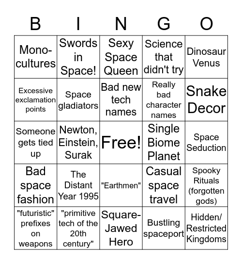 Pulp Sci-Fi Bingo Card