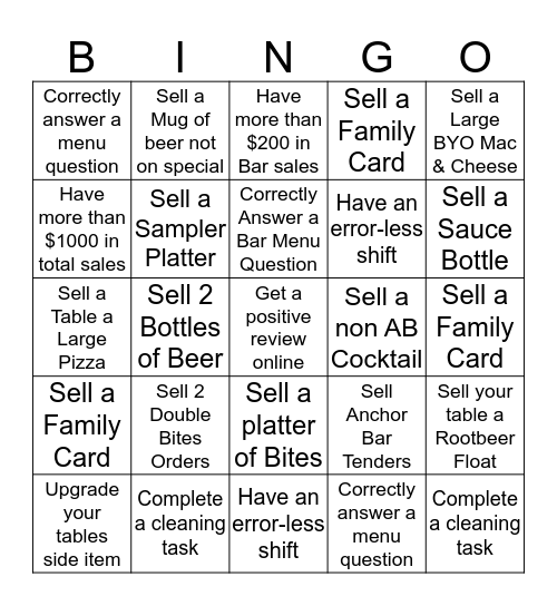 Server Bingo Card