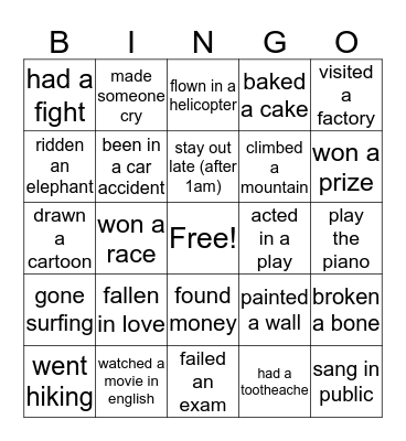 Have you ever? Bingo Card