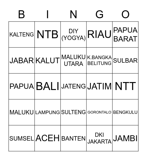 BINGO HYUNGWON (PROVINSI) Bingo Card