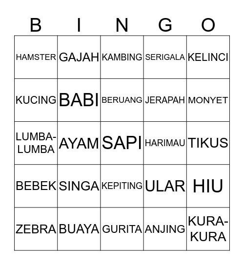BINGO HYUNGWON (BINATANG) Bingo Card