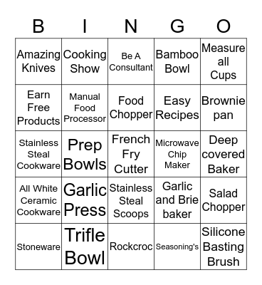 Pampered Chef Bingo Card