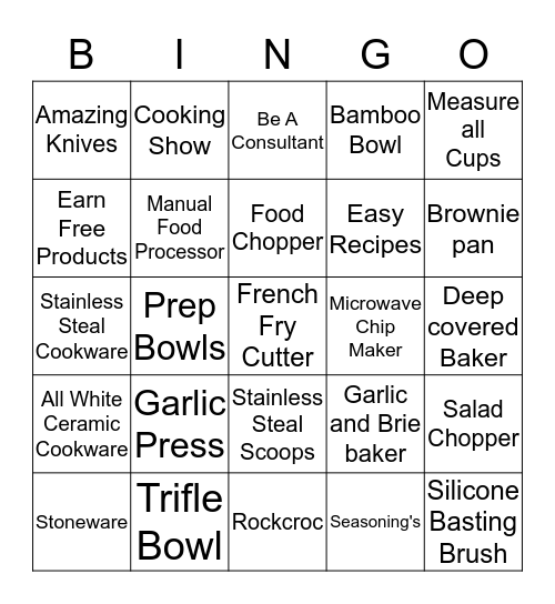 Pampered Chef Bingo Card