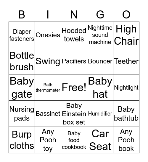 Baby Shower Bingo Card