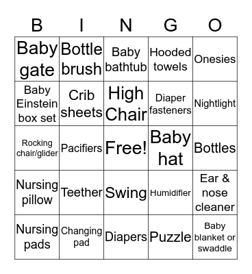 Baby Shower Bingo Card