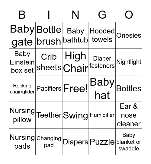 Baby Shower Bingo Card