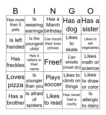 Name Bingo Card