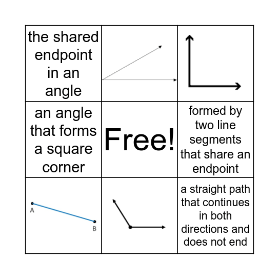 Lines, Line Segments, and Angles Bingo Card