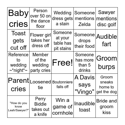 Landes Biddle Wedding Bingo Card