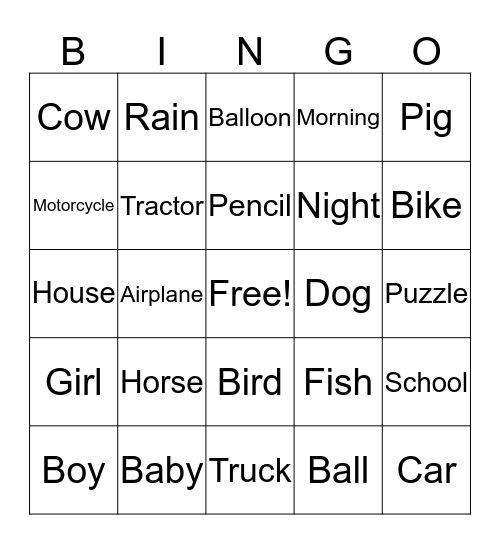 Vocabulary Bingo Card