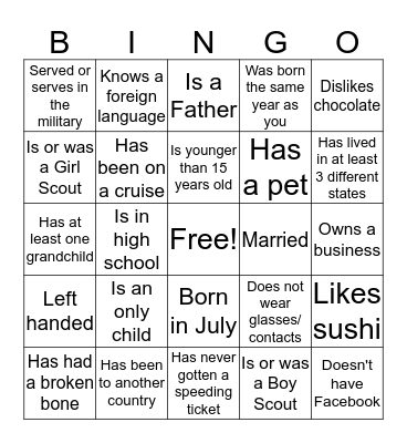 Get to Know Your Family Bingo Card