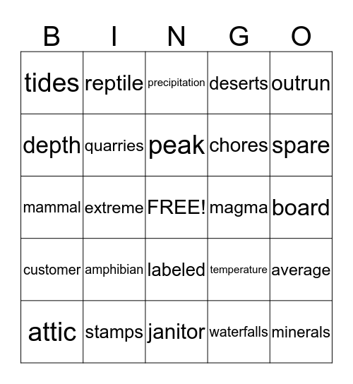 Vocab Bingo Card