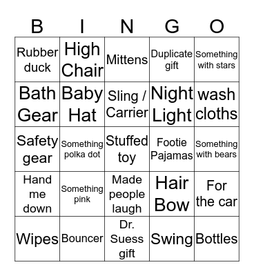 Baby Gift BINGO! Bingo Card