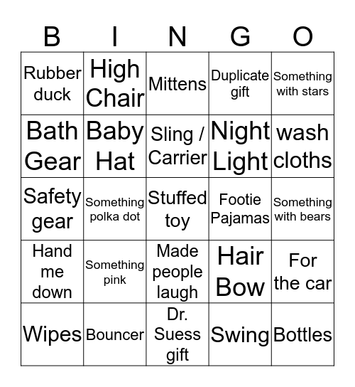 Baby Gift BINGO! Bingo Card