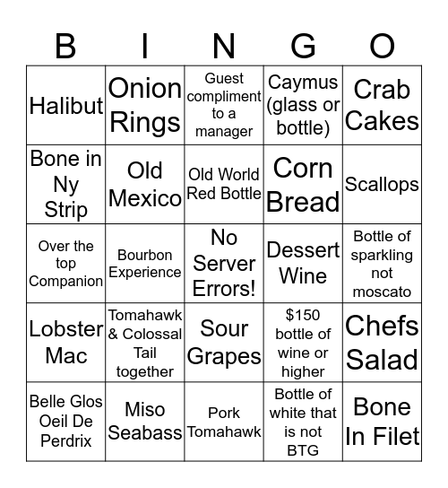 Fleming's Bingo Card