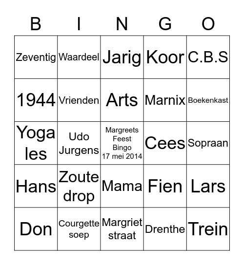 Margreets Super zeventig Bingo!! Bingo Card