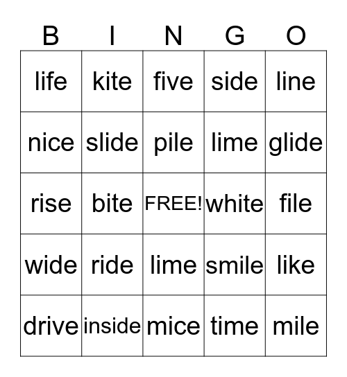 Long Vowel i Bingo Card