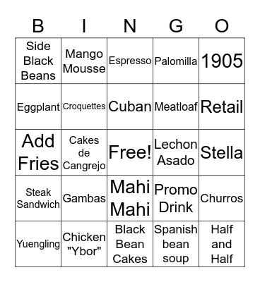 Columbia Bingo Card