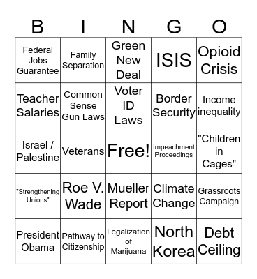 2020 Presidential Debates Bingo Card