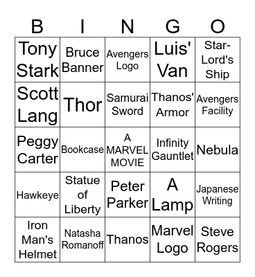 Marvel Bingo Card