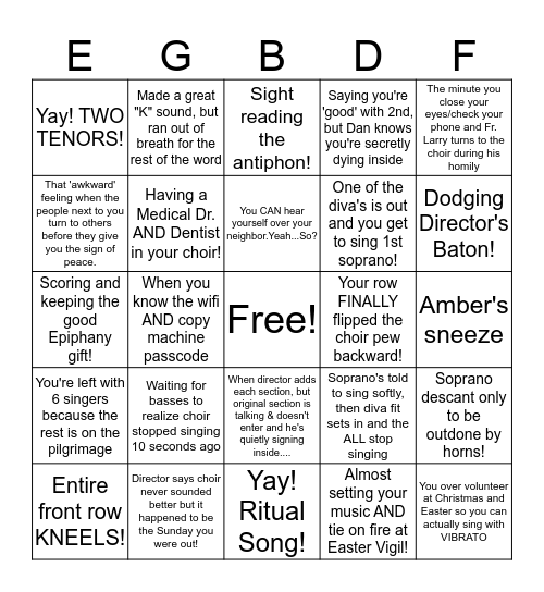 CHOIR BINGO Card