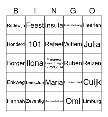 Margreets Super Zeventig Bingo !! Bingo Card