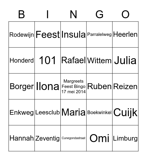Margreets Super Zeventig Bingo !! Bingo Card