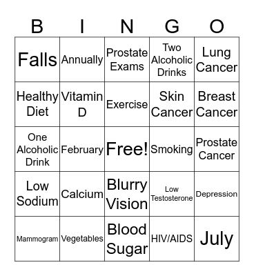 Men's & Women's Health Bingo Card