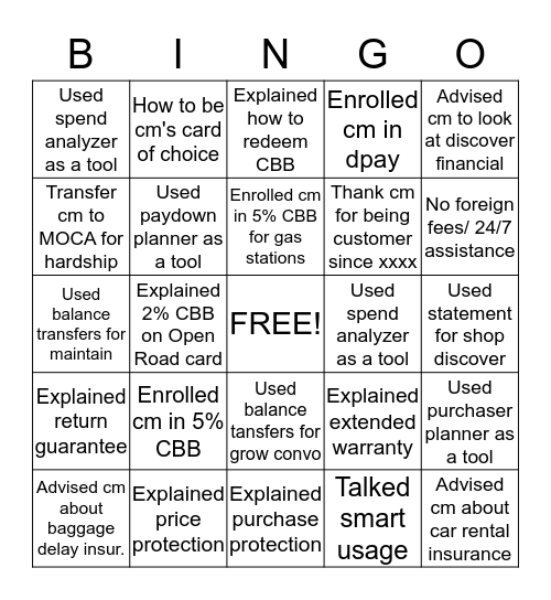 Usage Bingo Card