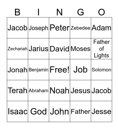 Father in the Bible Bingo Card