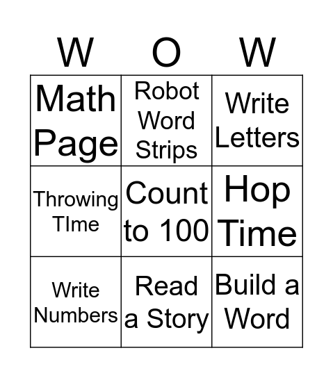 Robot Summer School Bingo Card