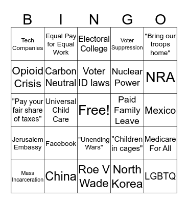 2020 Presidential Debates Bingo Card
