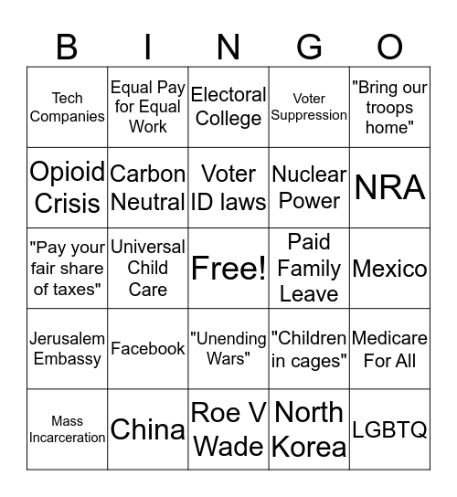2020 Presidential Debates Bingo Card