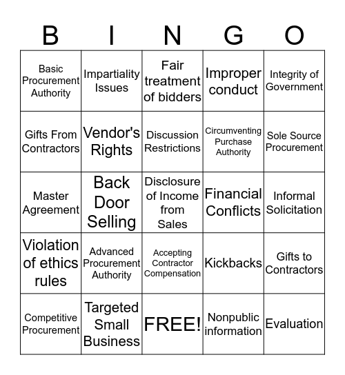 Procurement BINGO Card