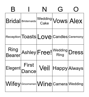 Ashley's Bridal Bingo Card