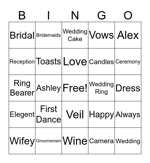 Ashley's Bridal Bingo Card