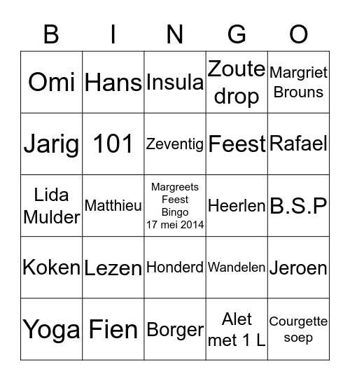 Margreets Super zeventig Bingo!! Bingo Card