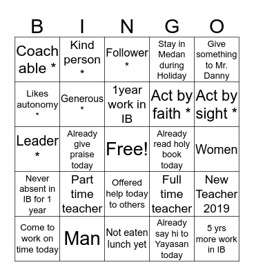 IB SCHOOL Bingo Card