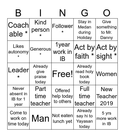 IB SCHOOL Bingo Card