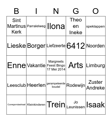 Margreets Super Zeventig Bingo!! Bingo Card