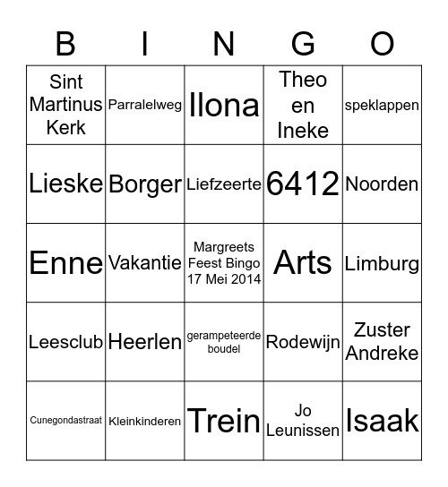 Margreets Super Zeventig Bingo!! Bingo Card