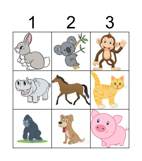 Animal Bingo Card